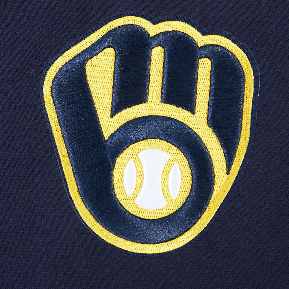 MLB MILWAUKEE BREWERS LIVING LARGE CHANDAIL À CAPUCHON EN MOLLETON À ÉPAULES TOMBANTES POUR HOMME (MARINE MINUIT)