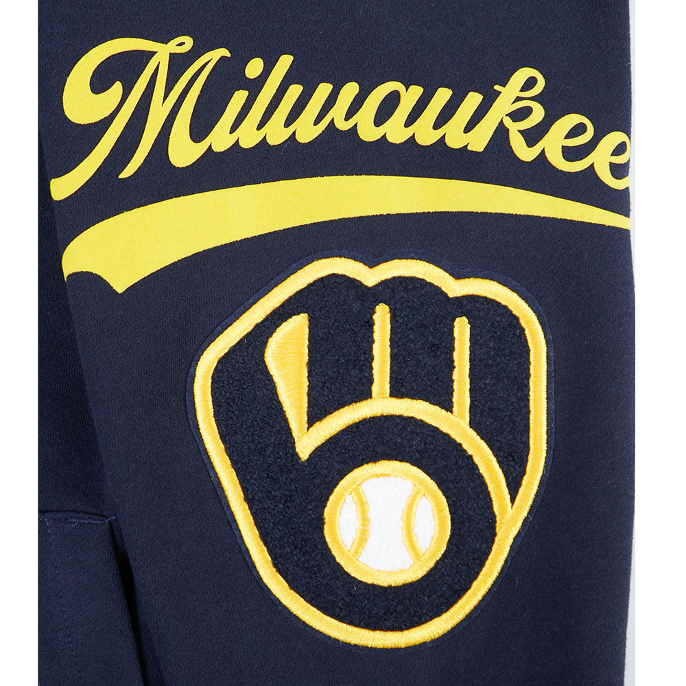 MLB MILWAUKEE BREWERS LIVING LARGE CHANDAIL À CAPUCHON EN MOLLETON À ÉPAULES TOMBANTES POUR HOMME (MARINE MINUIT)