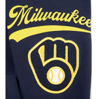 MLB MILWAUKEE BREWERS LIVING LARGE CHANDAIL À CAPUCHON EN MOLLETON À ÉPAULES TOMBANTES POUR HOMME (MARINE MINUIT)