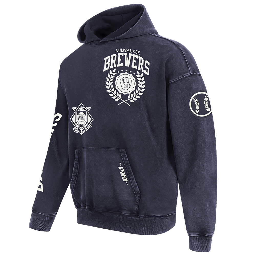 MLB MILWAUKEE BREWERS STREET TEAM MEN'S ENZYME WASH DS FT PO HOODIE (WASHED MIDNIGHT NAVY)