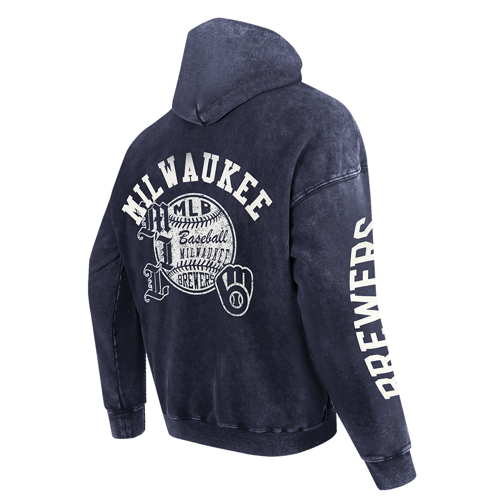 MLB MILWAUKEE BREWERS STREET TEAM MEN'S ENZYME WASH DS FT PO HOODIE (WASHED MIDNIGHT NAVY)