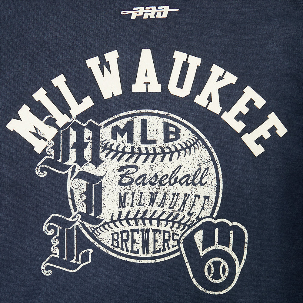 MLB MILWAUKEE BREWERS STREET TEAM MEN'S ENZYME WASH DS FT PO HOODIE (WASHED MIDNIGHT NAVY)