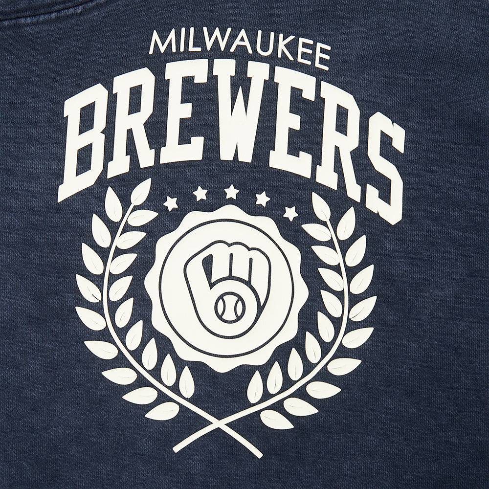 MLB MILWAUKEE BREWERS STREET TEAM MEN'S ENZYME WASH DS FT PO HOODIE (WASHED MIDNIGHT NAVY)