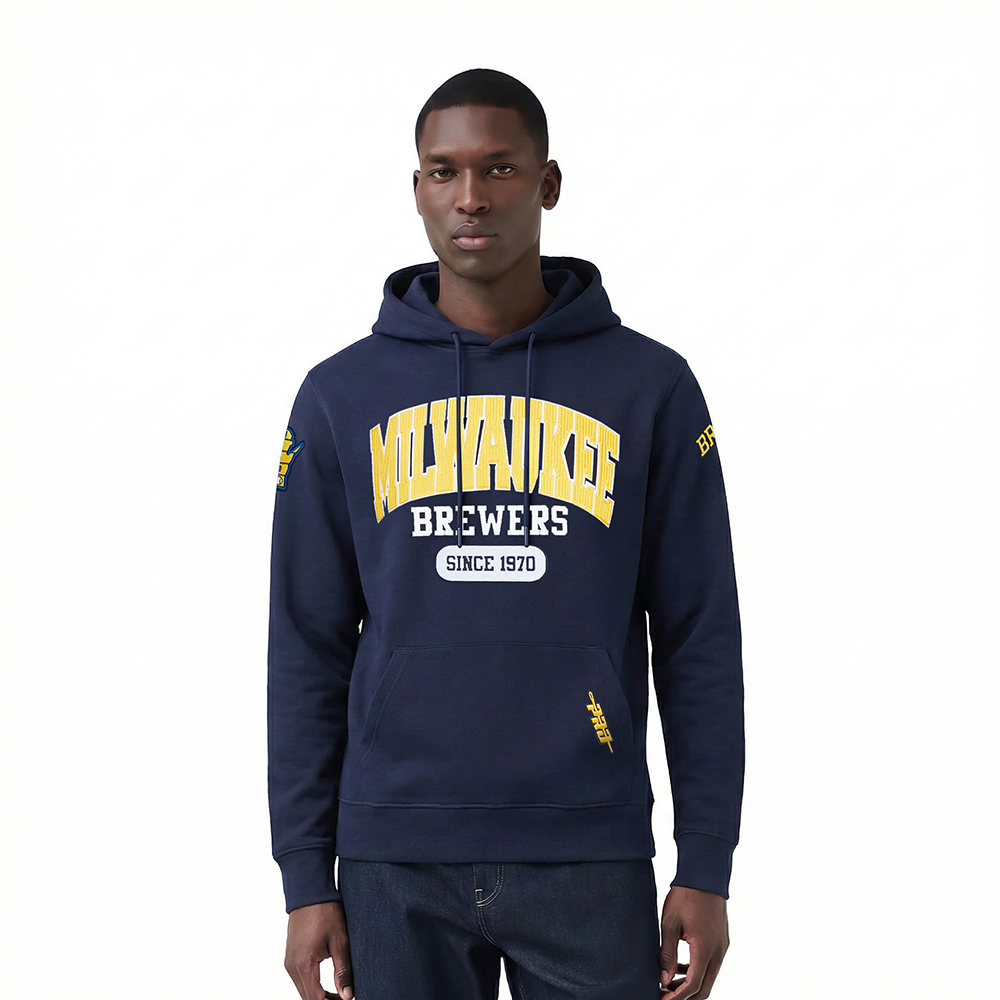 MLB MILWAUKEE BREWERS CITY ARCH CHANDAIL À CAPUCHON EN MOLLETON POUR HOMME (MARINE MINUIT)