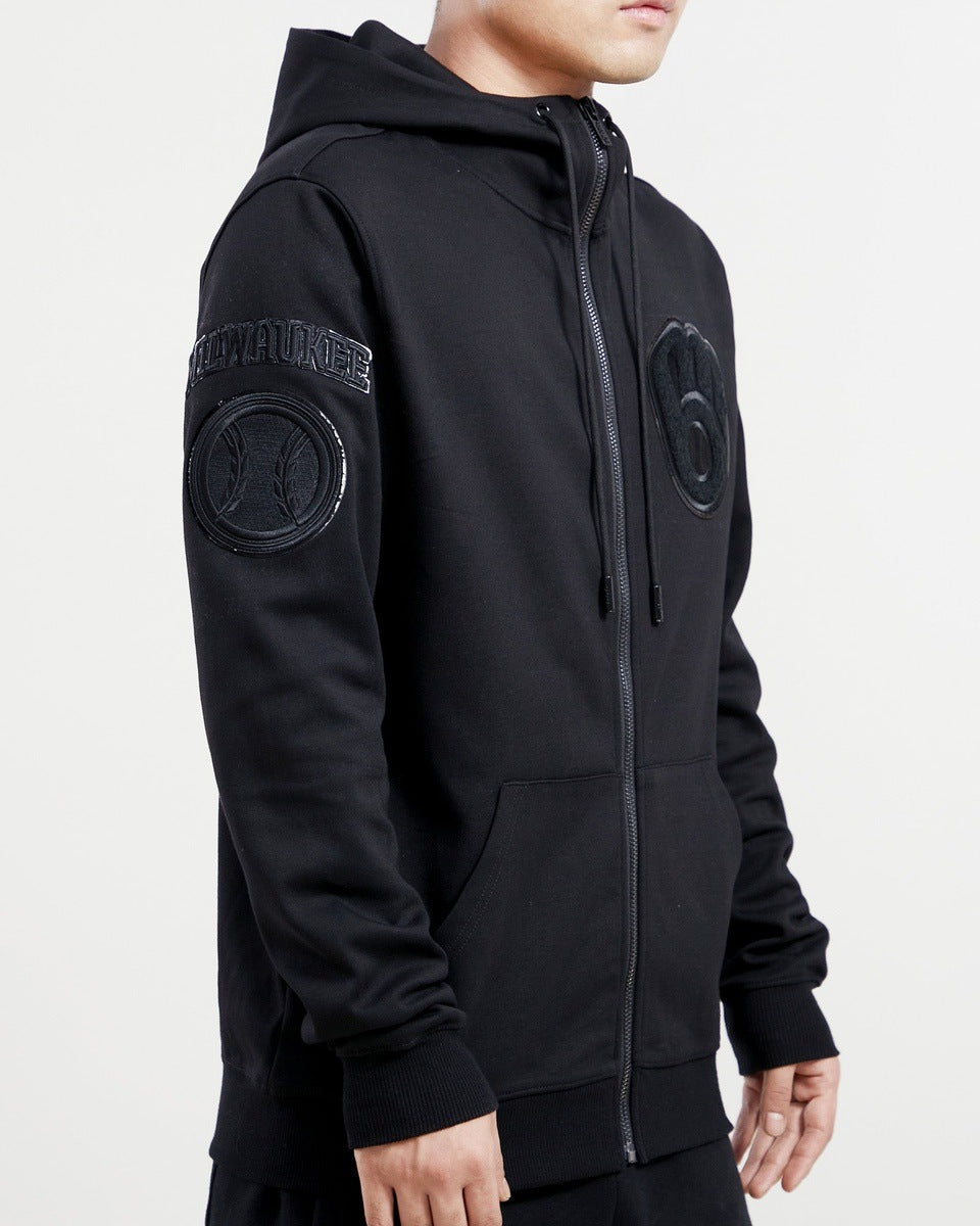 MLB MILWAUKEE BREWERS TRIPLE BLACK MEN'S FULL ZIP PULLOVER HOODIE (TRIPLE BLACK)