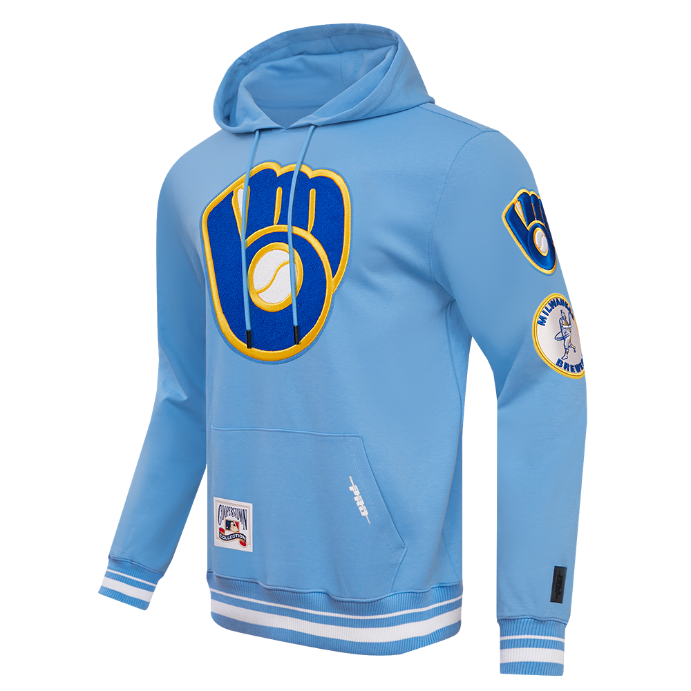 MLB MILWAUKEE BREWERS RETRO CLASSIC MEN'S PULLOVER HOODIE (UNIVERSITY BLUE)