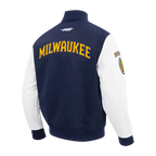 MLB MILWAUKEE BREWERS CLASSIC CHENILLE MEN'S COAT (MIDNIGHT NAVY/WHITE)
