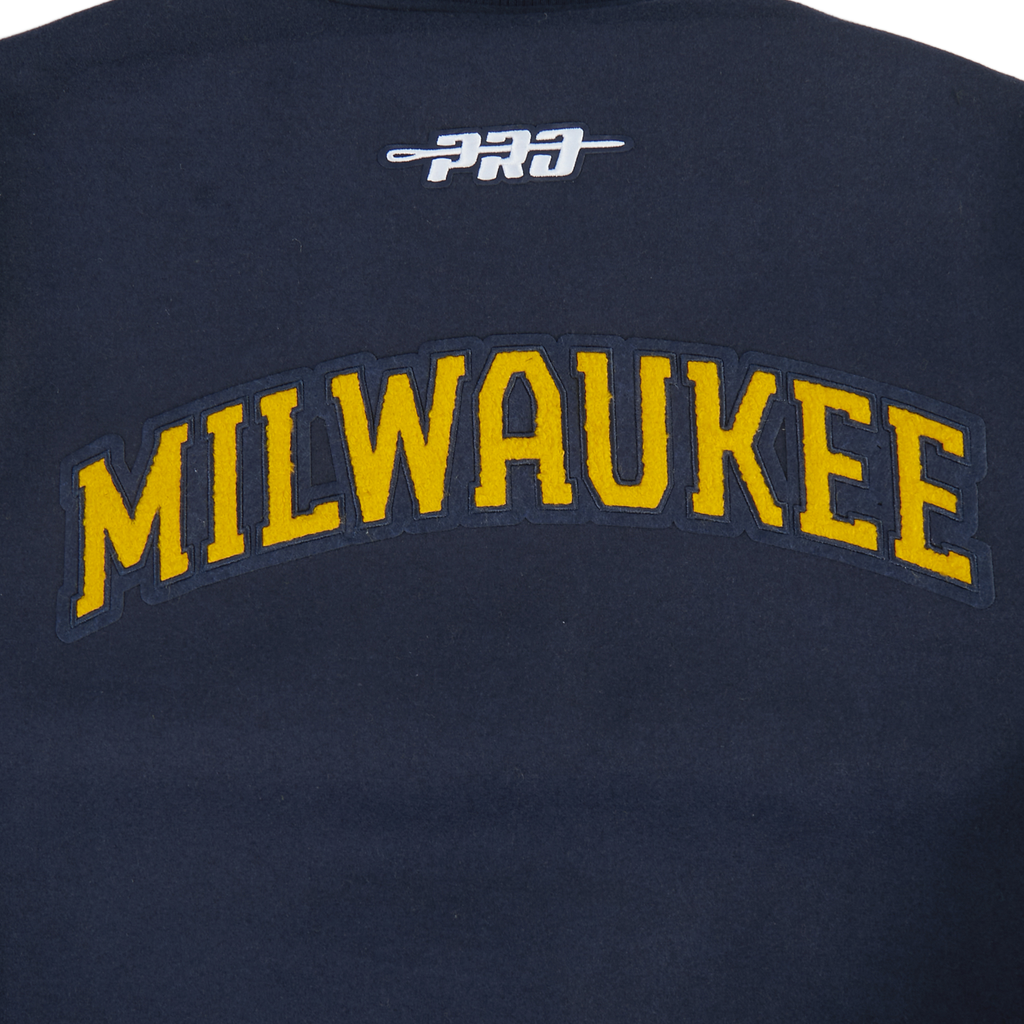 MLB MILWAUKEE BREWERS CLASSIC CHENILLE MEN'S COAT (MIDNIGHT NAVY/WHITE)