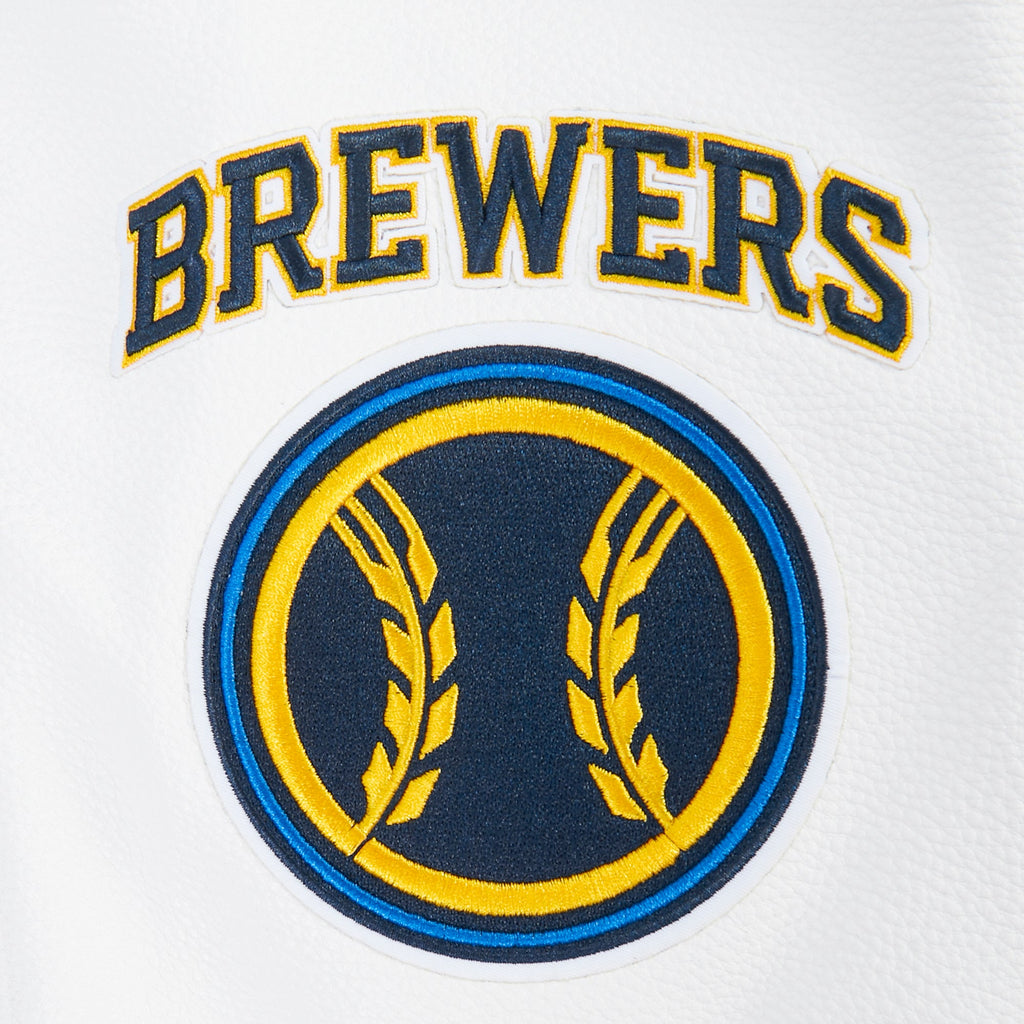 MLB MILWAUKEE BREWERS CLASSIC CHENILLE MEN'S COAT (MIDNIGHT NAVY/WHITE)
