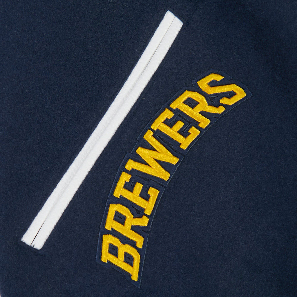 MLB MILWAUKEE BREWERS CLASSIC CHENILLE MEN'S COAT (MIDNIGHT NAVY/WHITE)