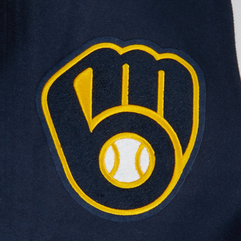 MLB MILWAUKEE BREWERS CLASSIC CHENILLE MEN'S COAT (MIDNIGHT NAVY/WHITE)