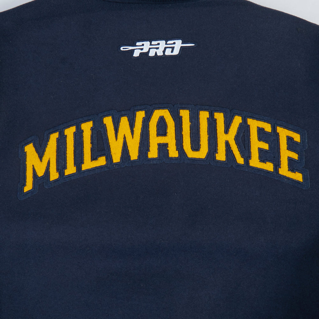 MLB MILWAUKEE BREWERS CLASSIC CHENILLE MEN'S COAT (MIDNIGHT NAVY/WHITE)