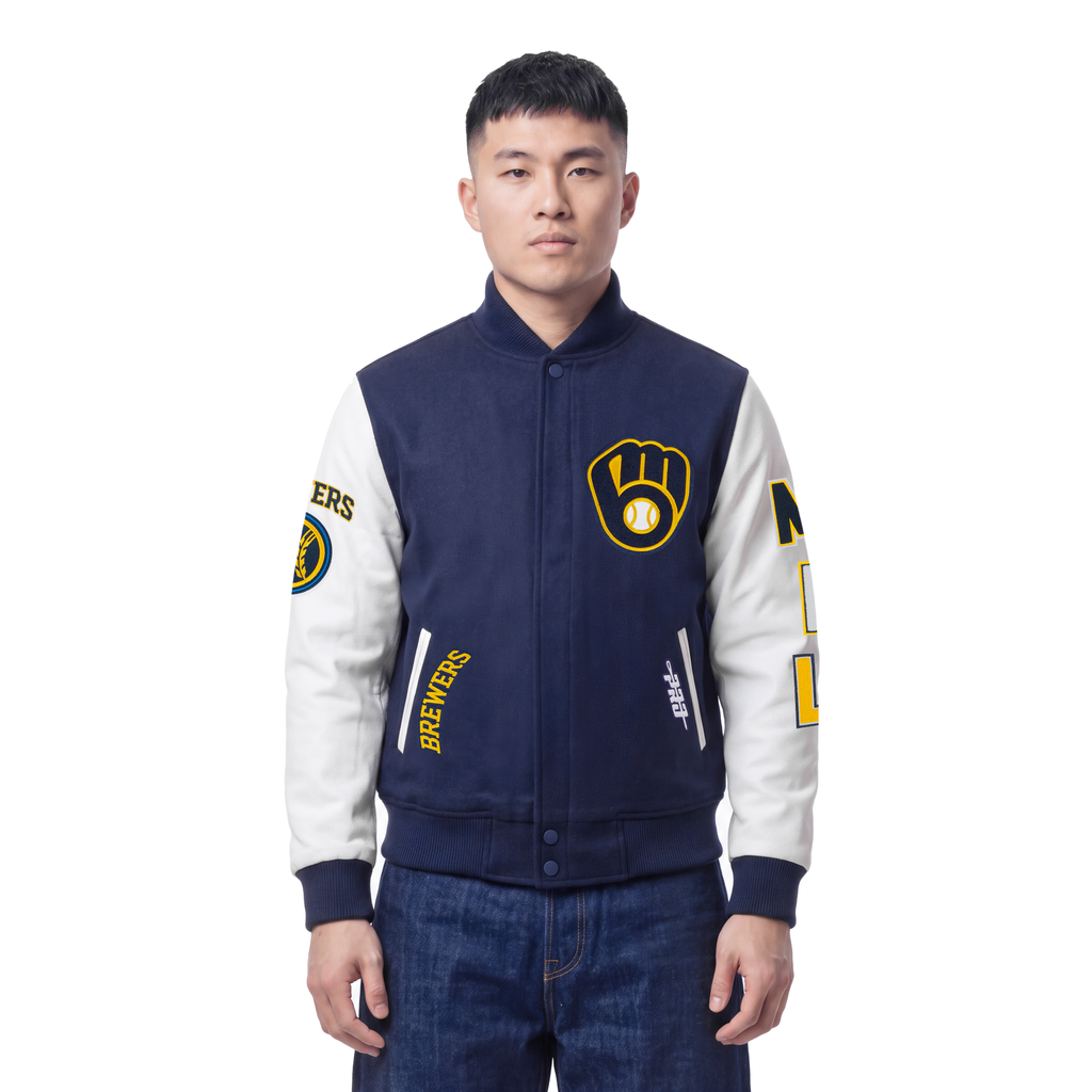 MLB MILWAUKEE BREWERS CLASSIC CHENILLE MEN'S COAT (MIDNIGHT NAVY/WHITE)
