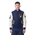 MLB MILWAUKEE BREWERS CLASSIC CHENILLE MEN'S COAT (MIDNIGHT NAVY/WHITE)
