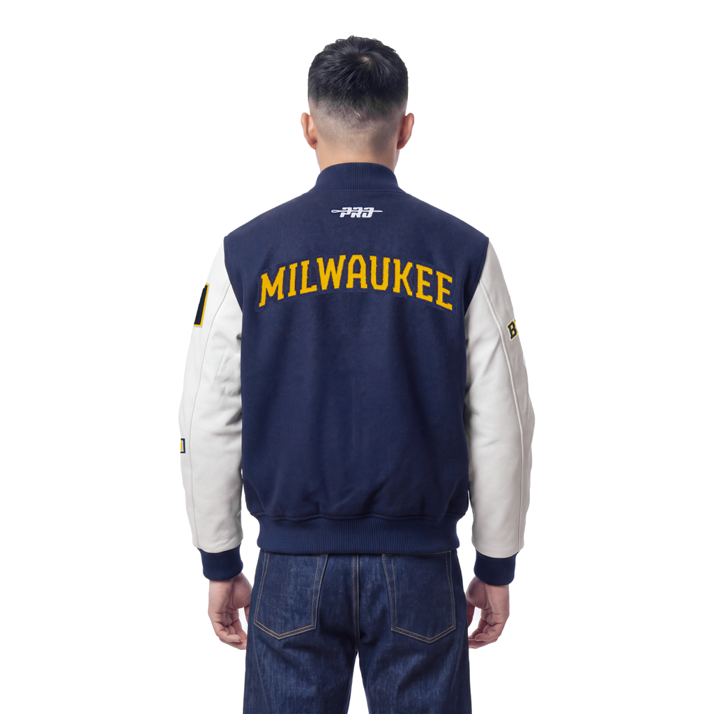 MLB MILWAUKEE BREWERS CLASSIC CHENILLE MEN'S COAT (MIDNIGHT NAVY/WHITE)