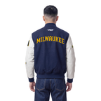 MLB MILWAUKEE BREWERS CLASSIC CHENILLE MEN'S COAT (MIDNIGHT NAVY/WHITE)