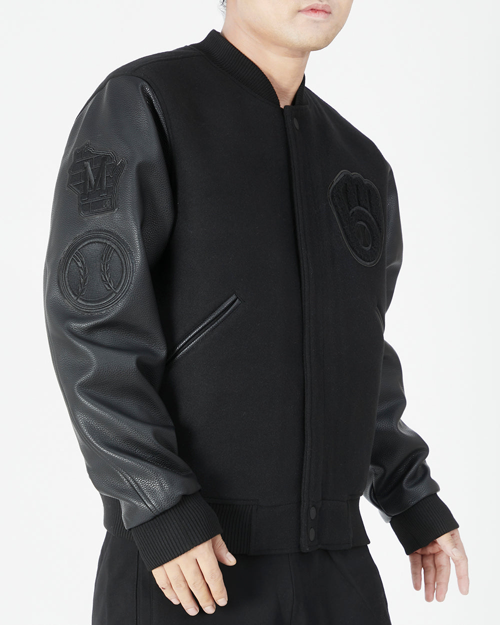 MLB MILWAUKEE BREWERS TRIPLE BLACK WOOL MEN'S VARSITY JACKET (TRIPLE BLACK)