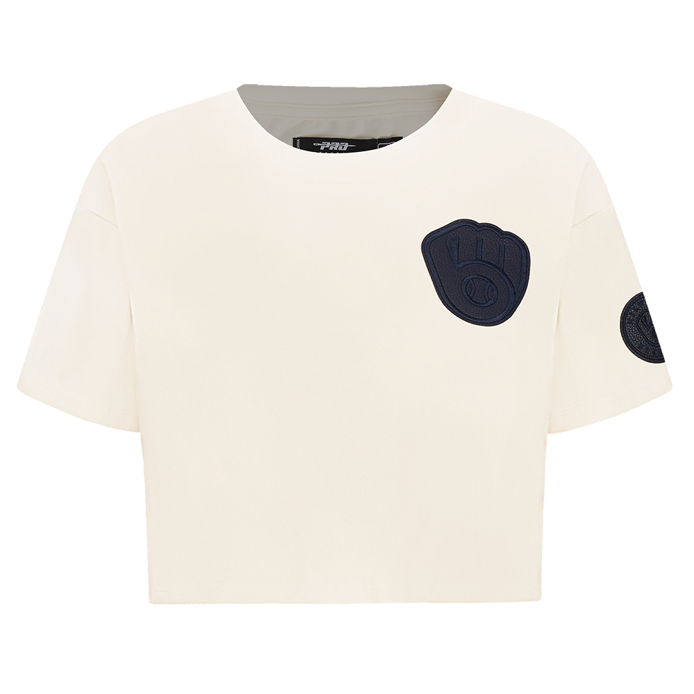 MLB MILWAUKEE BREWERS TRIPLE TONAL SINGLE JERSEY BOXY WOMEN'S TEE (EGGSHELL)