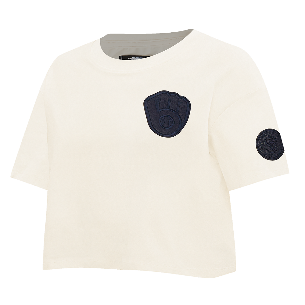 MLB MILWAUKEE BREWERS TRIPLE TONAL SINGLE JERSEY BOXY WOMEN'S TEE (EGGSHELL)