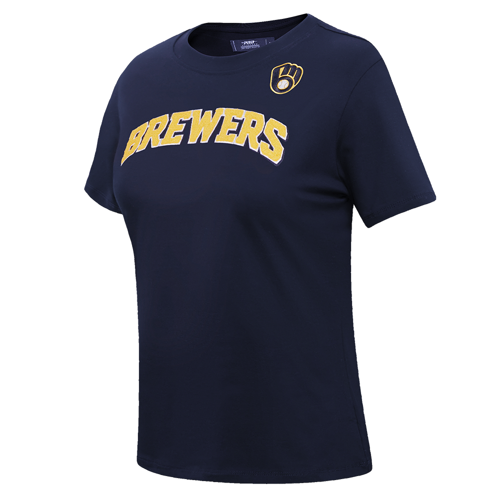 MLB MILWAUKEE BREWERS CLASSIC SHORT SLEEVE WOMEN'S SINGLE JERSEY SLIM FIT TOP (MIDNIGHT NAVY)