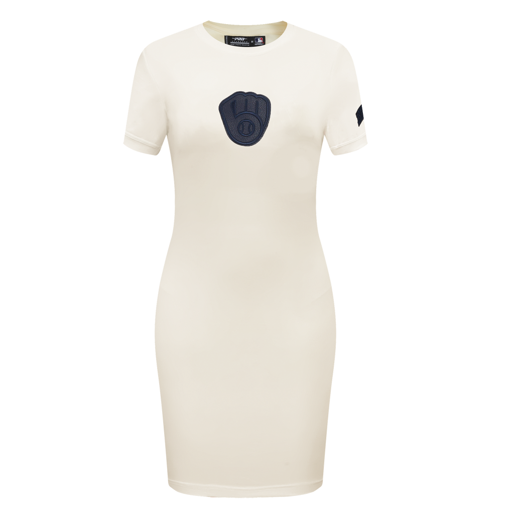 MLB MILWAUKEE BREWERS TRIPLE TONAL BODYCON WOMEN'S DRESS (EGGSHELL)