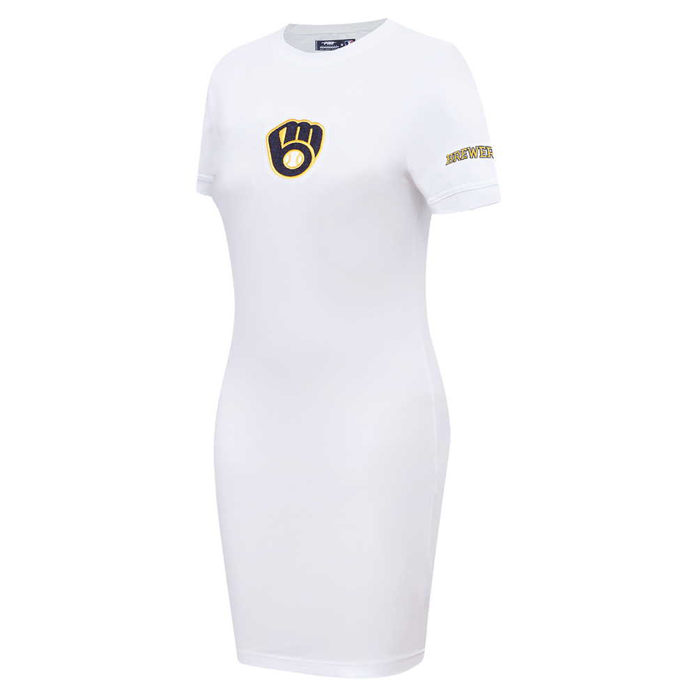 MLB MILWAUKEE BREWERS CLASSIC WOMEN'S BODYCON DRESS (WHITE)