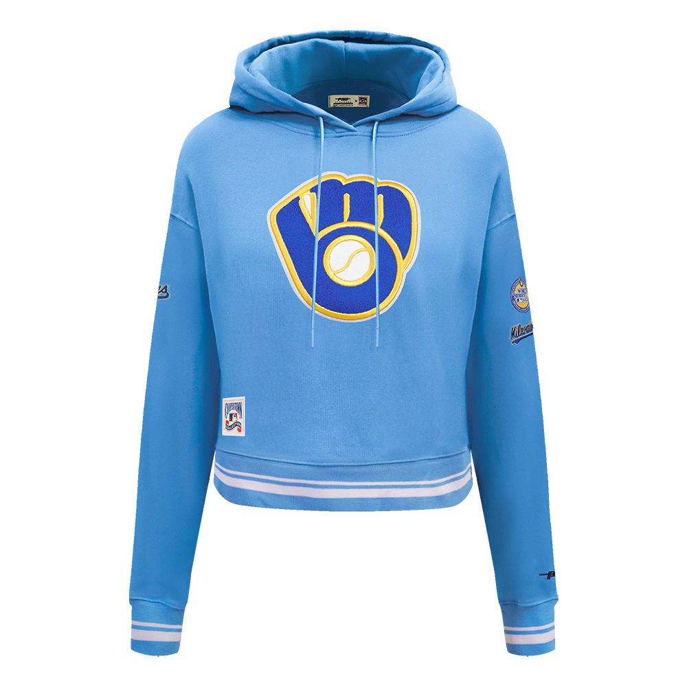 MLB MILWAUKEE BREWERS RETRO CLASSIC CHANDAIL À CAPUCHON COURT CÔTELÉ POUR FEMME (BLEU UNIVERSITÉ)