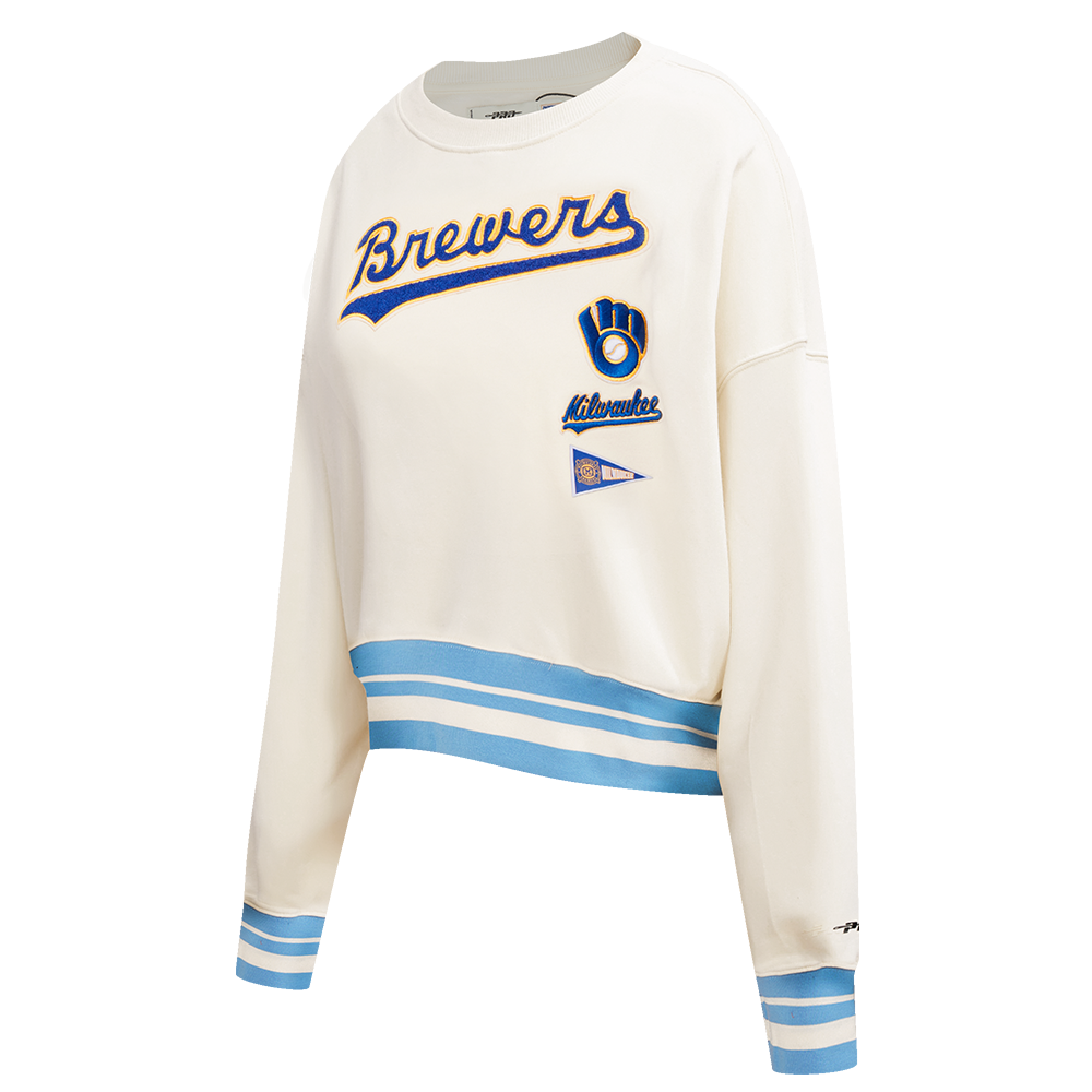 MLB MILWAUKEE BREWERS RETRO CLASSIC WOMEN'S RIB CREWNECK (EGGSHELL/ UNIVERSITY BLUE)