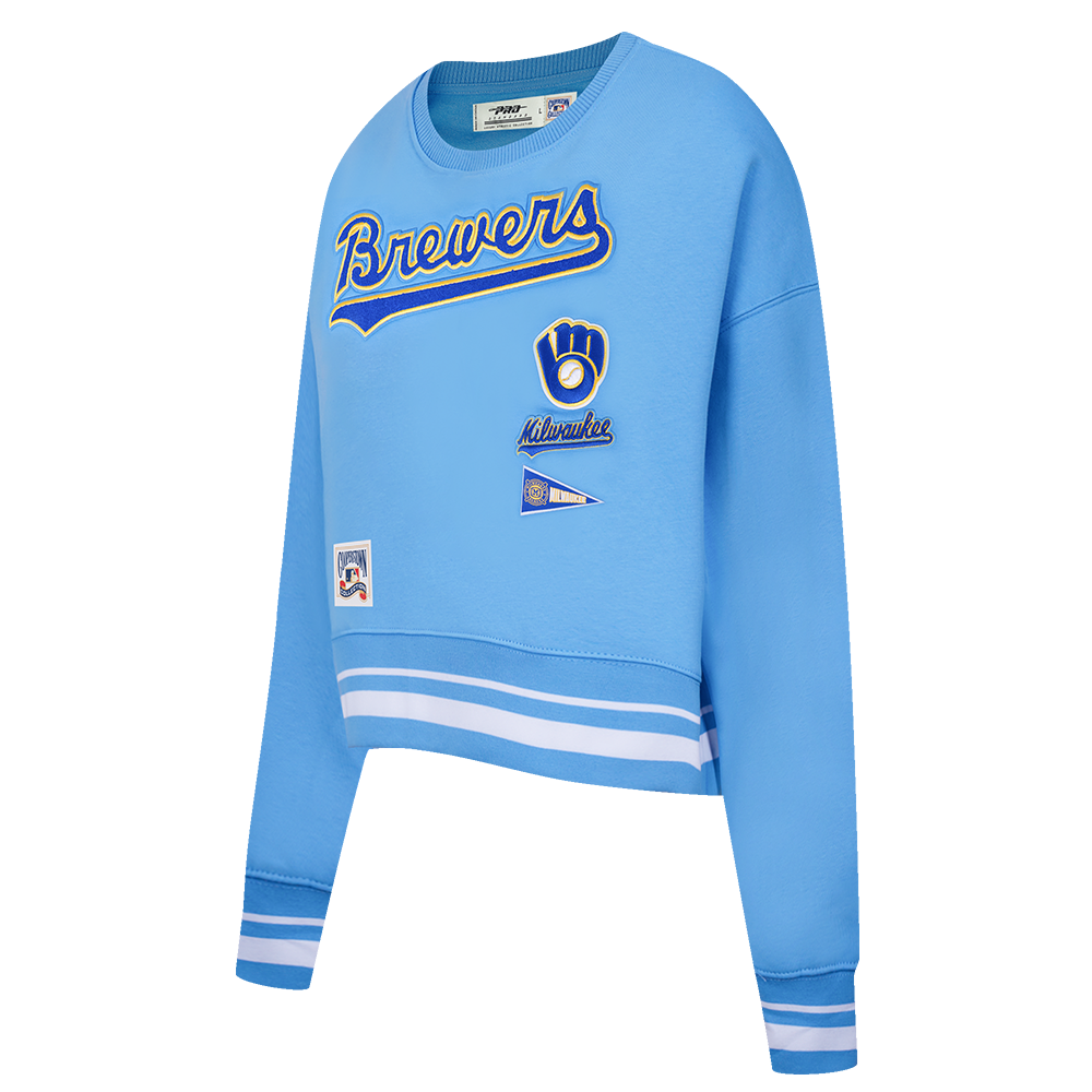 MLB MILWAUKEE BREWERS RETRO CLASSIC WOMEN'S RIB CREWNECK (UNIVERSITY BLUE)