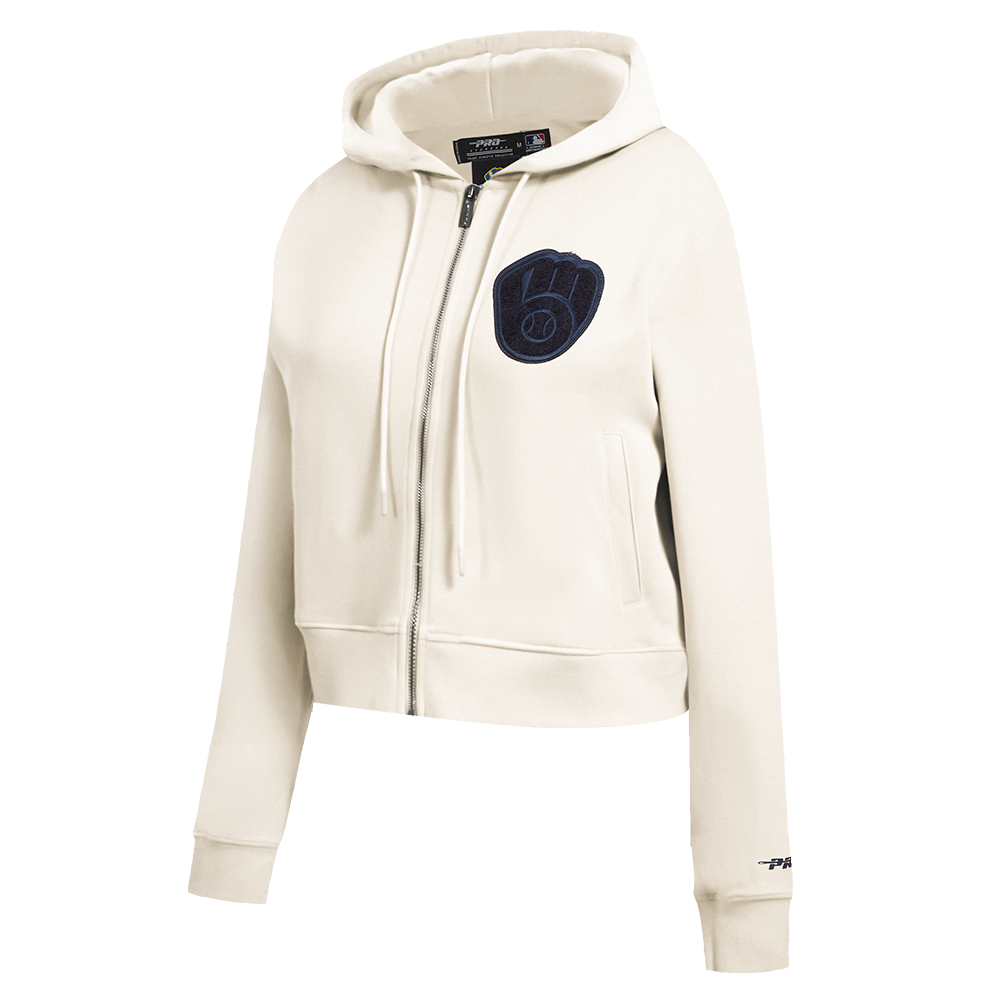 MLB MILWAUKEE BREWERS TRIPLE TONAL WOMEN'S DOUBLE KNIT FULL ZIP HOODIE (EGGSHELL)