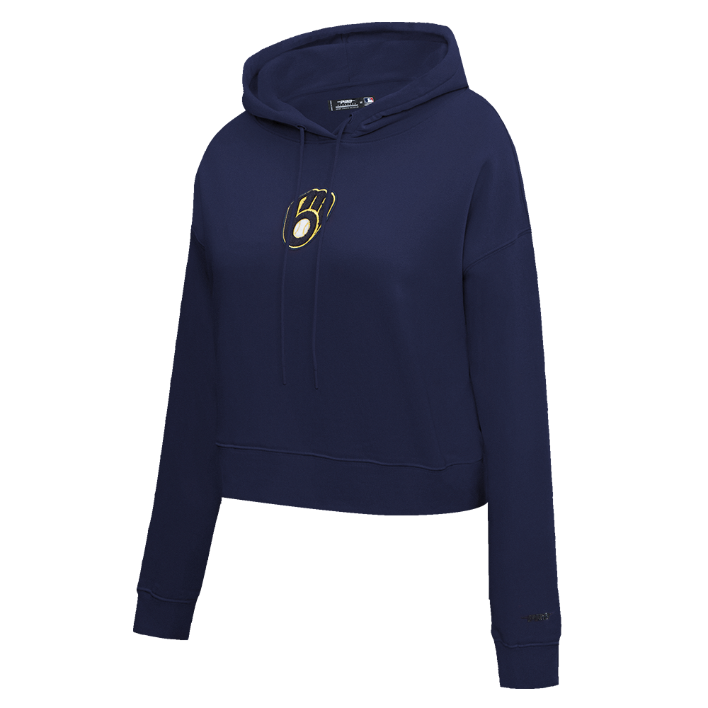 MLB MILWAUKEE BREWERS CLASSIC WOMEN'S CROPPED PULLOVER HOODIE (MIDNIGHT NAVY)