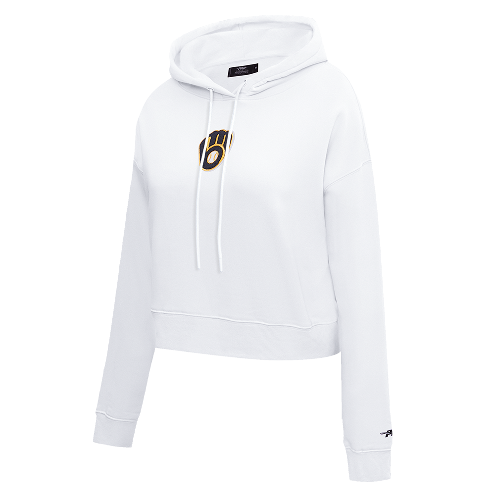 MLB MILWAUKEE BREWERS CLASSIC WOMEN'S CROPPED PULLOVER HOODIE (WHITE)
