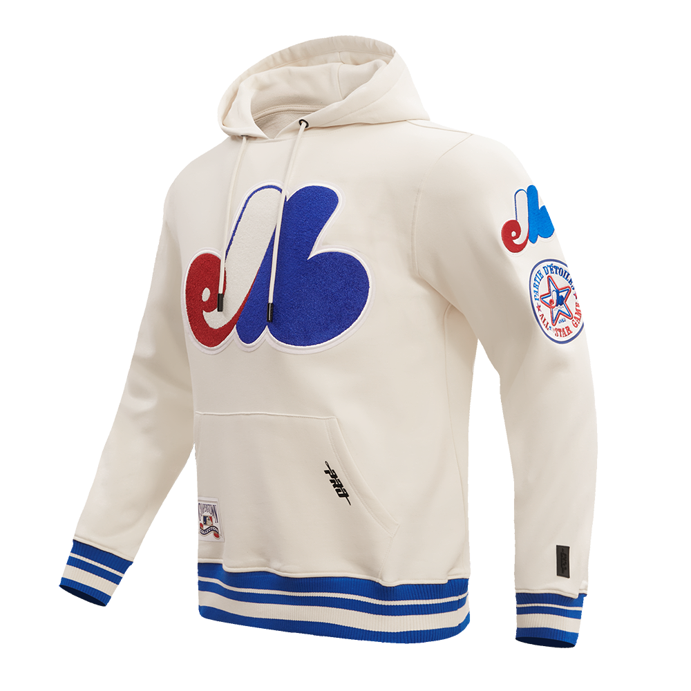 MLB MONTREAL EXPOS RETRO CLASSIC MEN'S PULLOVER HOODIE (EGGSHELL/ ROYAL BLUE)