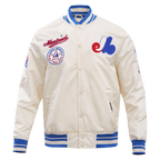 MLB MONTREAL EXPOS RETRO CLASSIC MEN'S RIB SATIN JACKET (EGGSHELL/ ROYAL BLUE)