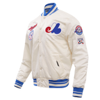 MLB MONTREAL EXPOS RETRO CLASSIC MEN'S RIB SATIN JACKET (EGGSHELL/ ROYAL BLUE)
