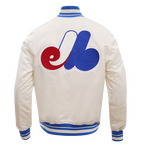 MLB MONTREAL EXPOS RETRO CLASSIC MEN'S RIB SATIN JACKET (EGGSHELL/ ROYAL BLUE)