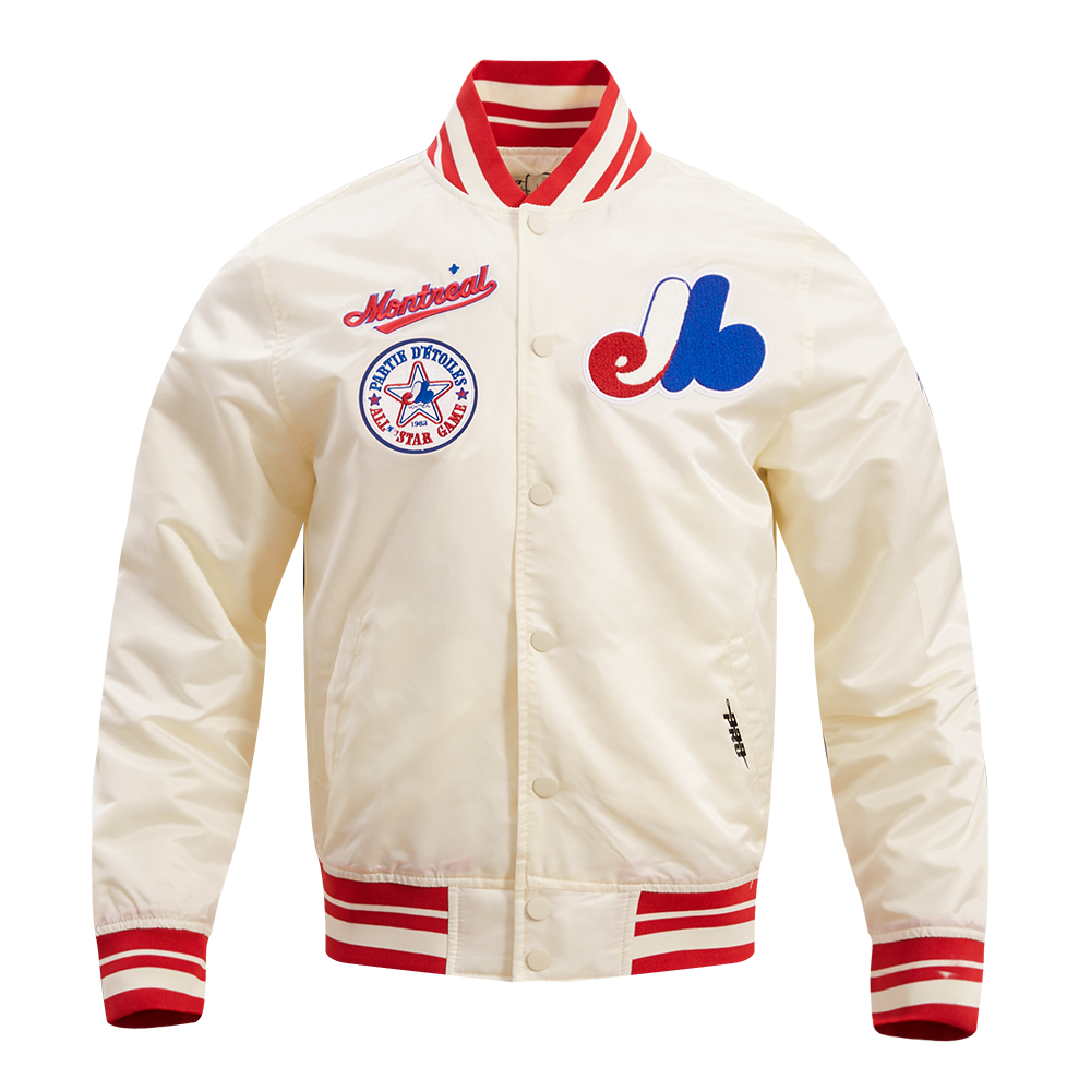 MLB MONTREAL EXPOS RETRO CLASSIC MEN'S RIB SATIN JACKET (EGGSHELL/ RED)