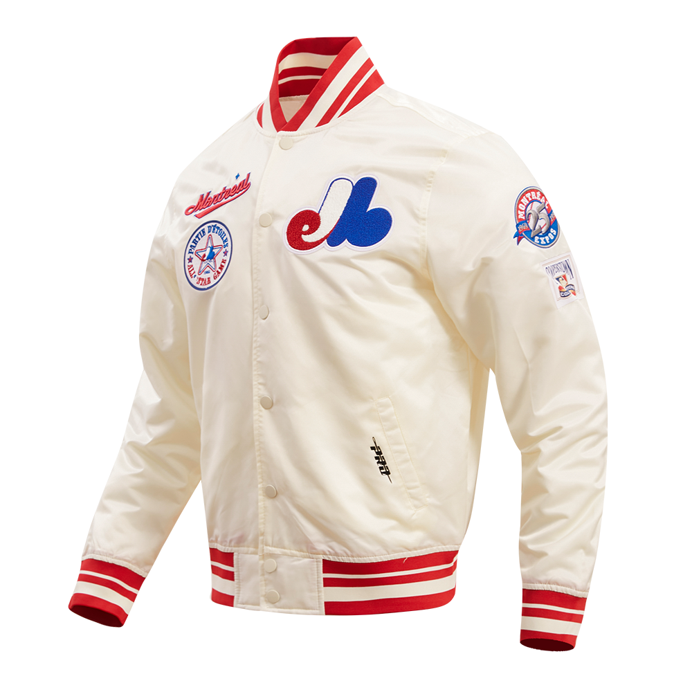 MLB MONTREAL EXPOS RETRO CLASSIC MEN'S RIB SATIN JACKET (EGGSHELL/ RED)