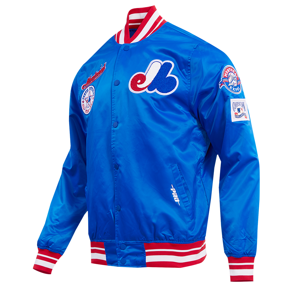 MLB MONTREAL EXPOS RETRO CLASSIC MEN'S RIB SATIN JACKET (ROYAL BLUE/RED)