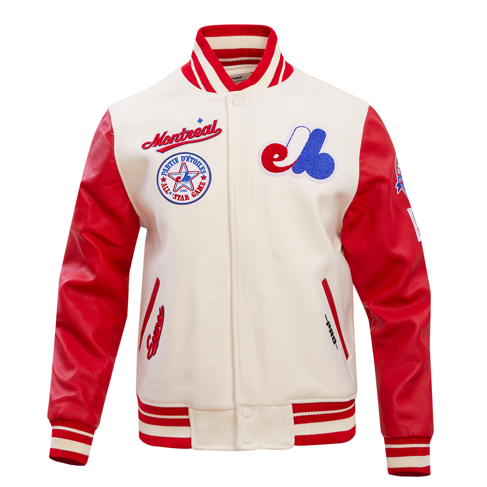 MLB MONTREAL EXPOS RETRO CLASSIC MEN'S RIB WOOL VARSITY JACKET (EGGSHELL/RED)