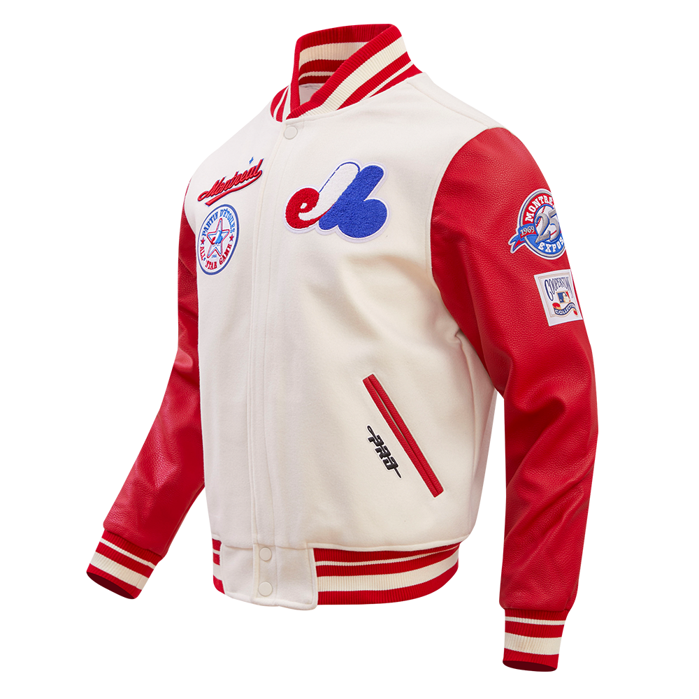 MLB MONTREAL EXPOS RETRO CLASSIC MEN'S RIB WOOL VARSITY JACKET (EGGSHELL/RED)