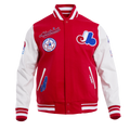 MLB MONTREAL EXPOS RETRO CLASSIC BLOUSON COLLÉGIAL EN LAINE À BORDS CÔTELÉS POUR HOMME (ROUGE/BLANC)