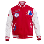 MLB MONTREAL EXPOS RETRO CLASSIC BLOUSON COLLÉGIAL EN LAINE À BORDS CÔTELÉS POUR HOMME (ROUGE/BLANC)