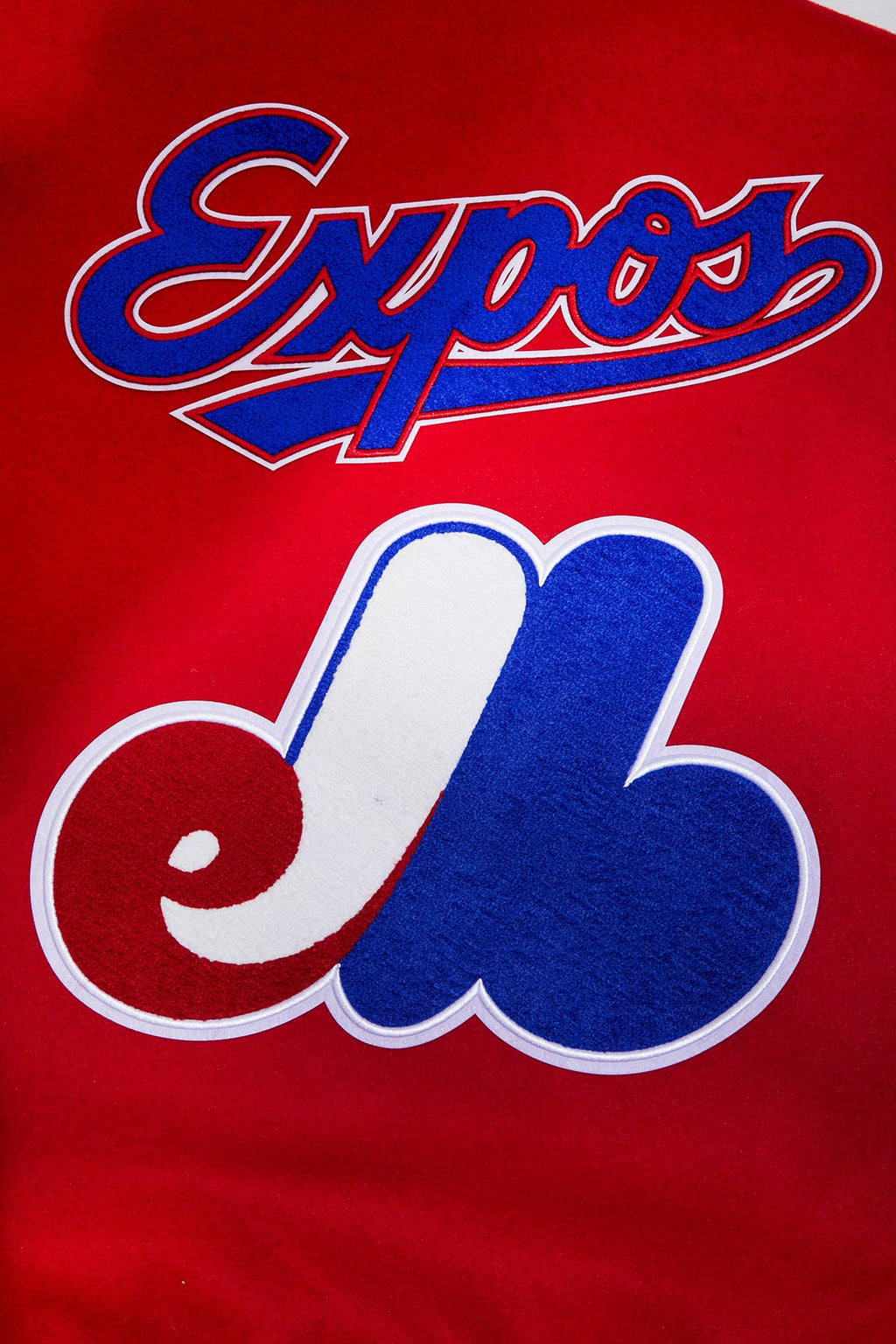 MLB MONTREAL EXPOS RETRO CLASSIC BLOUSON COLLÉGIAL EN LAINE À BORDS CÔTELÉS POUR HOMME (ROUGE/BLANC)
