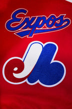 MLB MONTREAL EXPOS RETRO CLASSIC BLOUSON COLLÉGIAL EN LAINE À BORDS CÔTELÉS POUR HOMME (ROUGE/BLANC)