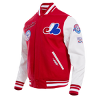 MLB MONTREAL EXPOS RETRO CLASSIC BLOUSON COLLÉGIAL EN LAINE À BORDS CÔTELÉS POUR HOMME (ROUGE/BLANC)