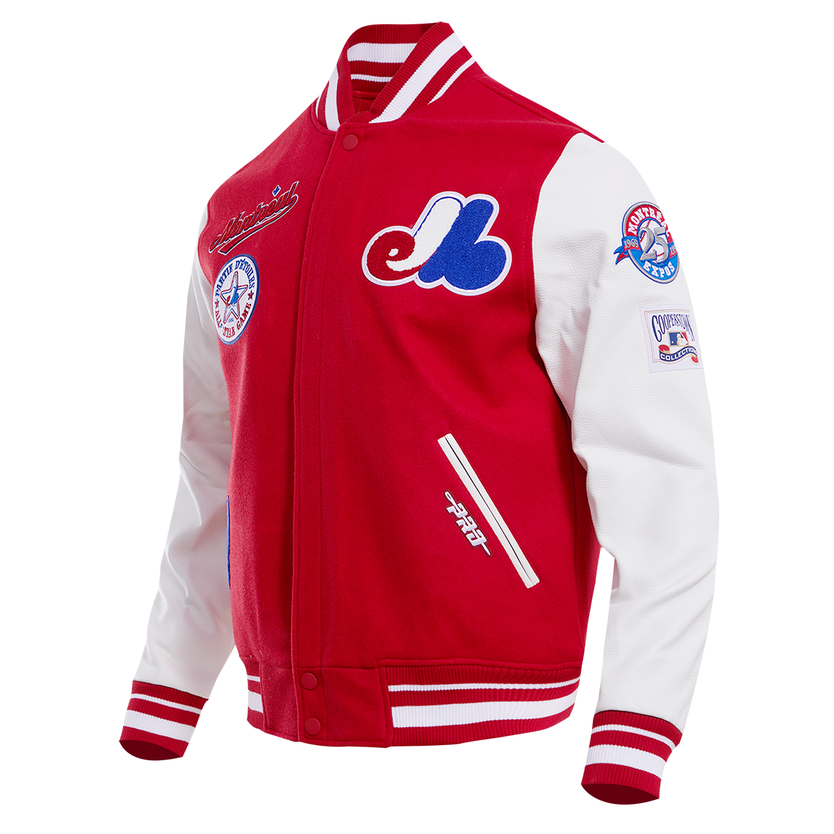 MLB MONTREAL EXPOS RETRO CLASSIC MEN'S RIB WOOL VARSITY JACKET (RED/WHITE)
