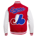 MLB MONTREAL EXPOS RETRO CLASSIC BLOUSON COLLÉGIAL EN LAINE À BORDS CÔTELÉS POUR HOMME (ROUGE/BLANC)