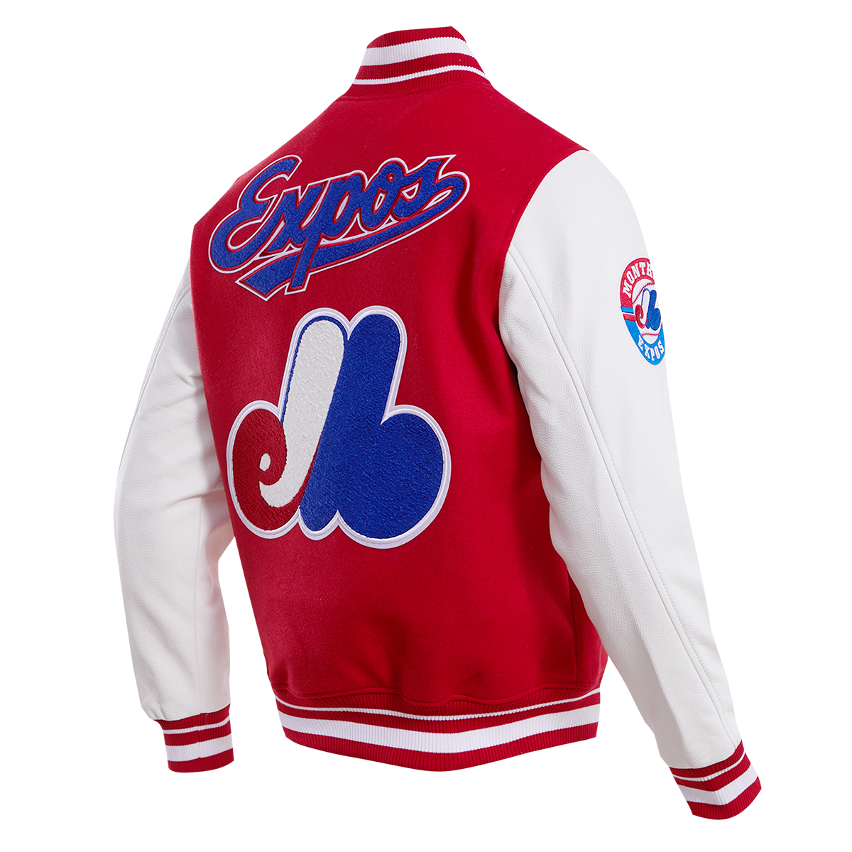 MLB MONTREAL EXPOS RETRO CLASSIC BLOUSON COLLÉGIAL EN LAINE À BORDS CÔTELÉS POUR HOMME (ROUGE/BLANC)