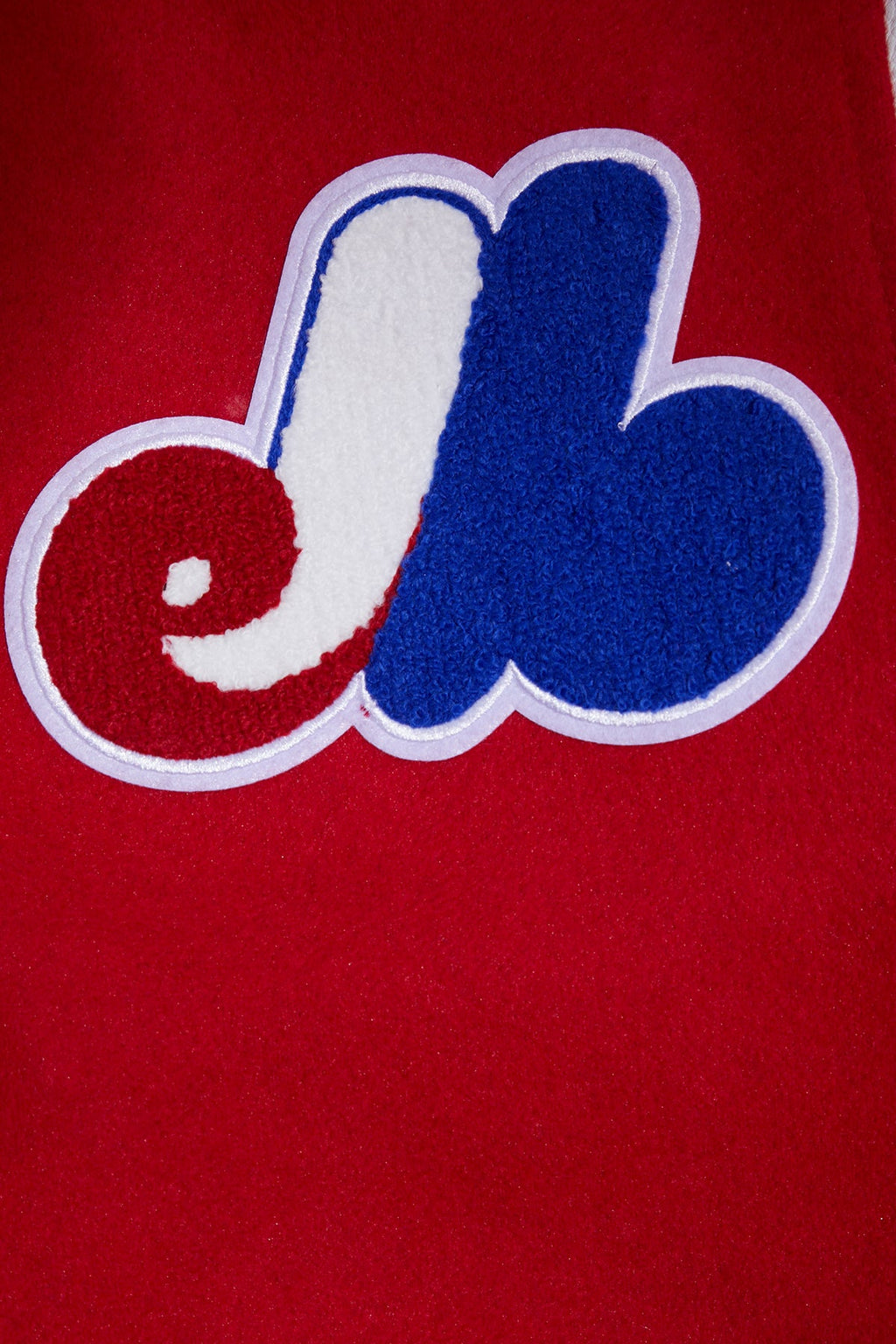 MLB MONTREAL EXPOS RETRO CLASSIC BLOUSON COLLÉGIAL EN LAINE À BORDS CÔTELÉS POUR HOMME (ROUGE/BLANC)